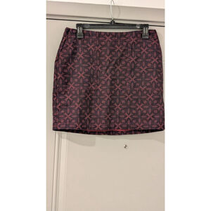 Women's Banana Republic Petite Mini Skirt 6P Burgundy Black Pattern